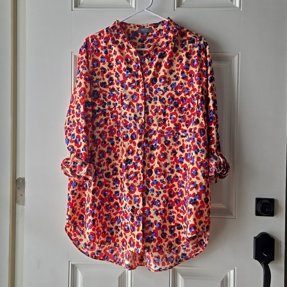 Madison Leopard Print Button Down Blouse